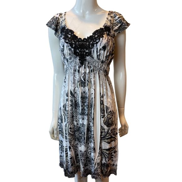 Apt.9 Womens Pleated Sheath Dress 427008438 Lace Embroidered White Black Size S - Picture 1 of 7